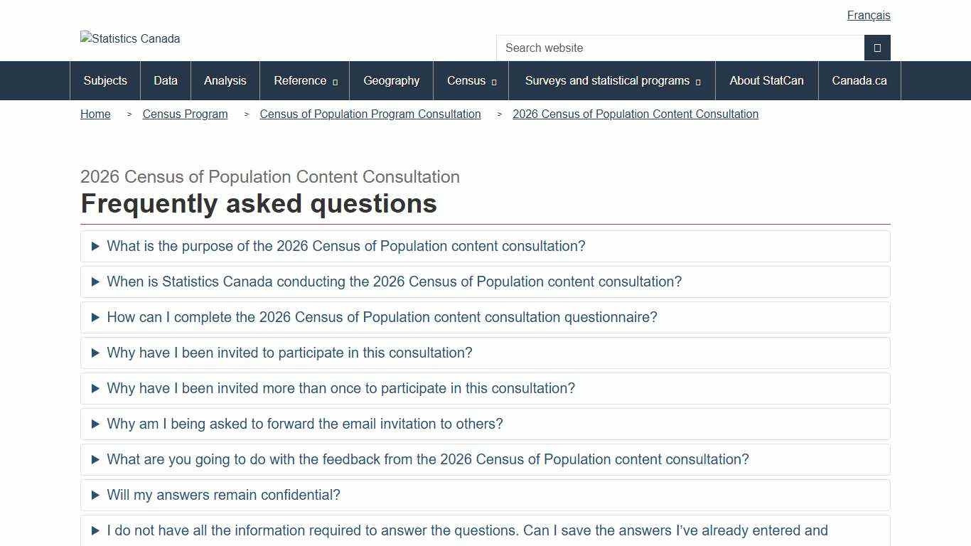 2026 Census of Population Content Consultation - Frequently asked questions
