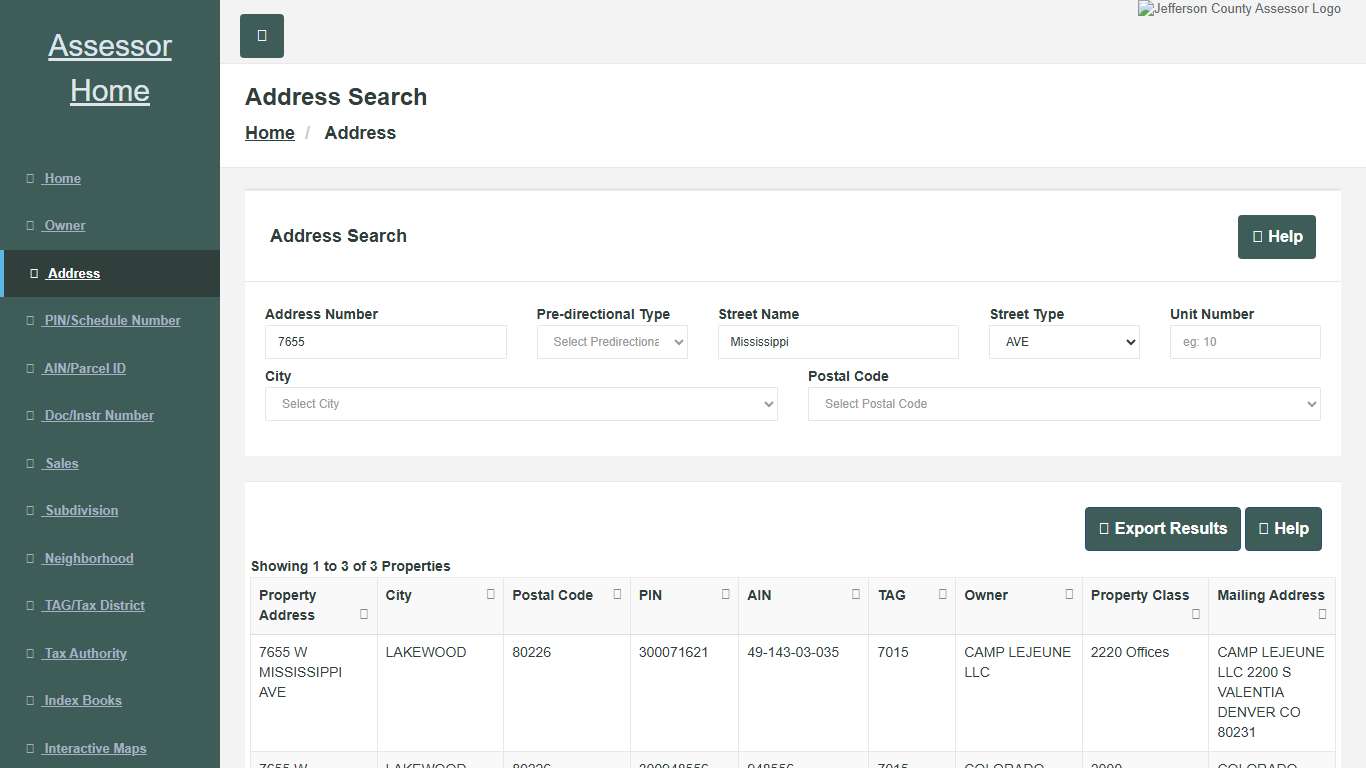 Assessor Property Records Search - Address Search